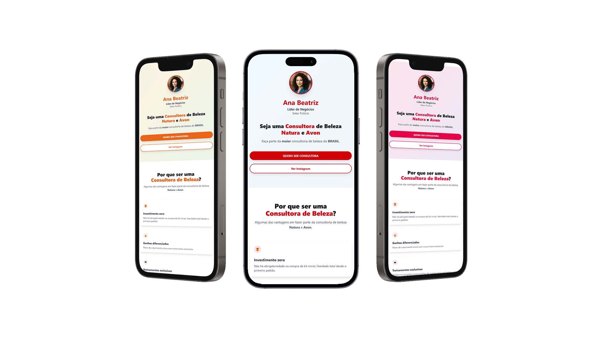 Demonstração do mini site em um celular