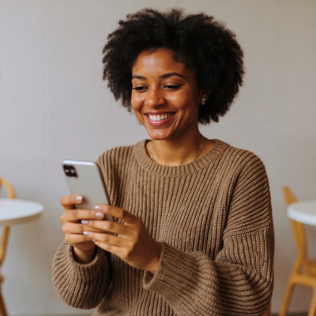 Demonstração do mini site em um celular